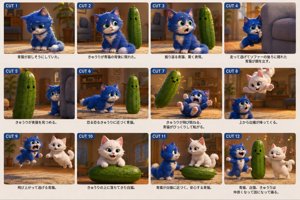 Yonohitomi's tweet photo. 1️⃣チャットGPTでピクサー風のキャラシートを作成。
2️⃣その後、ストーリーボードを作成。
3️⃣Canvasで画像2枚をリファレンスして動画を作成。
完成した動画版が四つめです😆
@renoiseai RenoiseCPP
#renoiseAI https://t.co/mKexHuRMBv