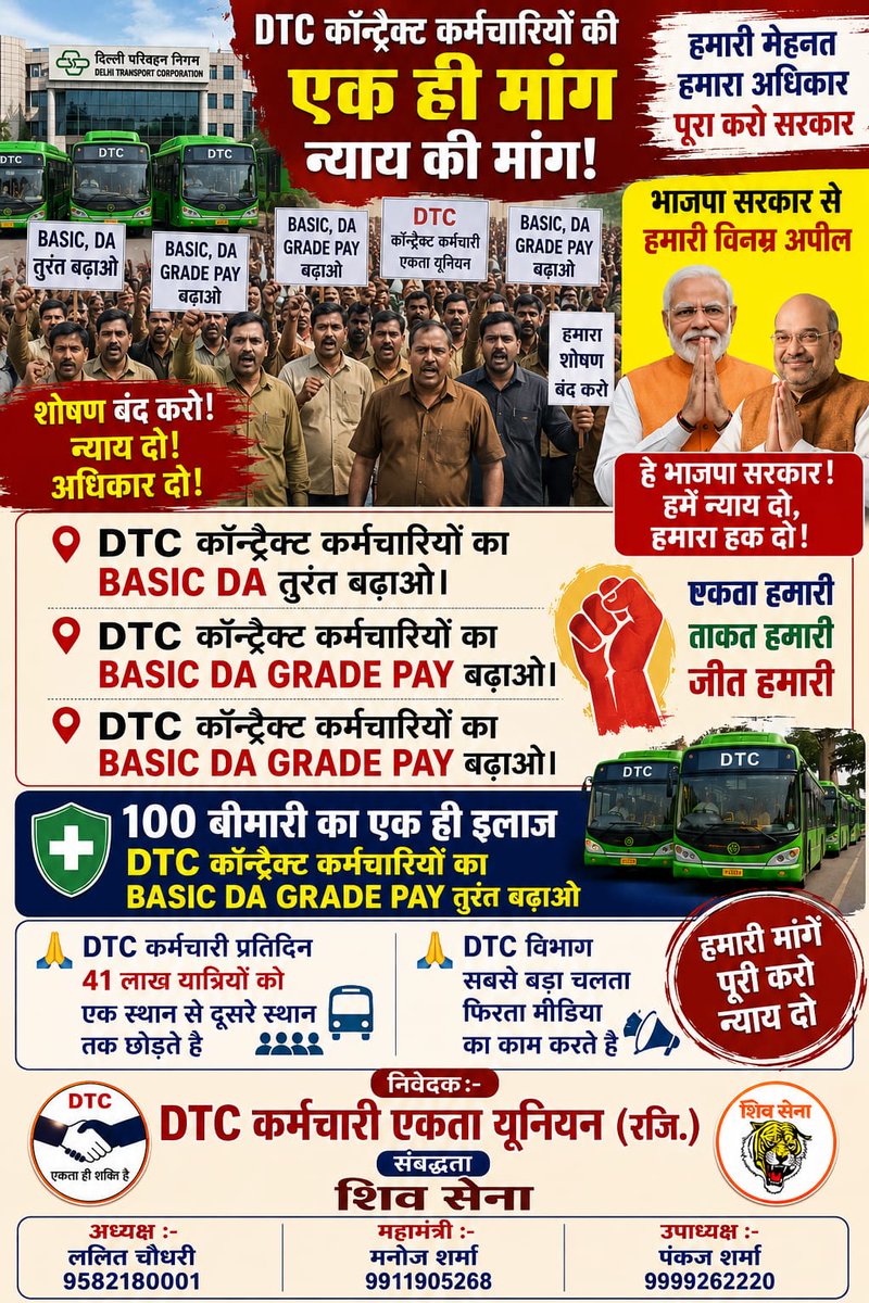 RajuPal95923968's tweet photo. DTC कॉन्ट्रैक्ट कर्मचारियों का BASIC DA GRADE PAY BJP दिल्ली सरकार तुरंत लागू करें, इतनी महंगाई में कब से कर्मचारी BJP से उम्मीद लगा कर बैठे है BJP पर हमें पूरा विश्वास है
#BASIC_DA_GRADE_Pay_तुरंत_लागू_करो_DTC_BJP_Delhi
@CMODelhi @AbhishekVermaX @dtchq_delhi @drpankajbjp @ANI https://t.co/IK8zWfUZSA