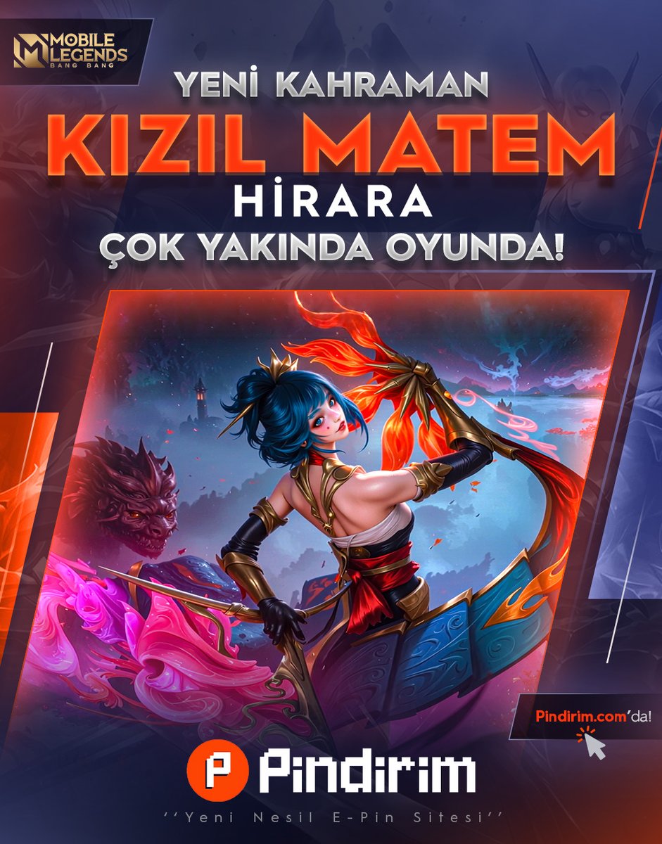 PindirimCom's tweet photo. MLBB’ye yepyeni bir soluk getiren Kızıl Matem - Hirara, gizemli yelpazeleri ve geleneksel temasıyla savaş alanına geliyor! 💥

💎 Türkiye’nin en ucuz Elmaslarını satın almak için Pindirim’i ziyaret edebilirsin.

🔗 https://t.co/NCSN0CWbKY https://t.co/3cEQ1HCpt1