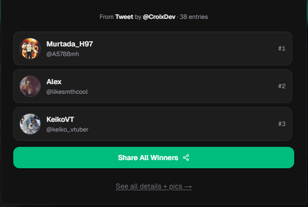 CroixDev's tweet photo. the winners are:
@likesmthco
@A5788mh 
@keiko_vtuber 

congrats, i'll send you a key via dm! 🎉 https://t.co/0CGIMEdH42