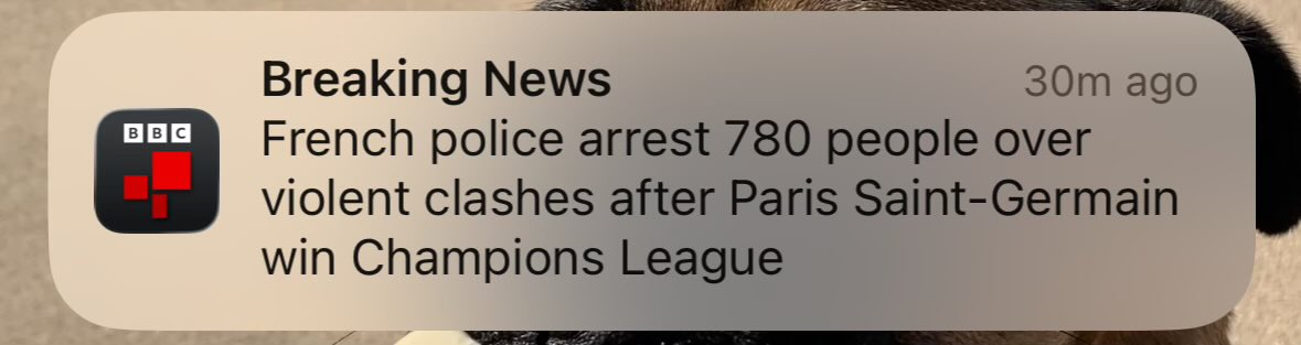 JackBailey2's tweet photo. So ingrained in the Parisian psyche is rioting that even winning the Champions League is celebrated with scenes reminiscent of the Storming of the Bastille. https://t.co/ljFTIbtfFa