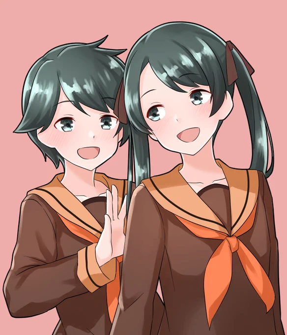 #三隈進水日 三隈進水日なので改二実装時に描いたもがみくま再掲(◜ᴗ◝ )