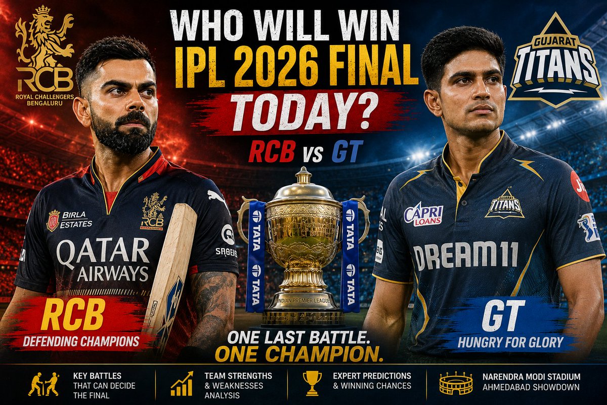 rth14755's tweet photo. 🚨 WHO WILL WIN IPL 2026 FINAL TODAY? 🚨 👇
https://t.co/FdTDPazmDz
#IPL2026 #IPLFinal #RCBvsGT #RCB #GT #ViratKohli #ShubmanGill #IPLPrediction #IPLFinal2026 #RoyalChallengersBengaluru #GujaratTitans #CricketNews #T20Cricket #CricketFans #IPLUpdates #Ahmedabad #IPLWinner https://t.co/kjIijlIrR6