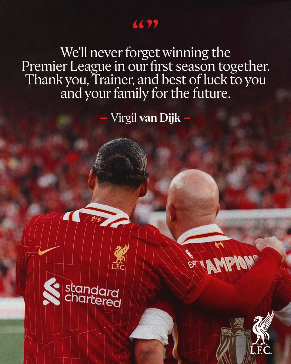 LFC's tweet photo. Virgil van Dijk has paid tribute to Arne Slot after the head coach’s departure from Liverpool 💬