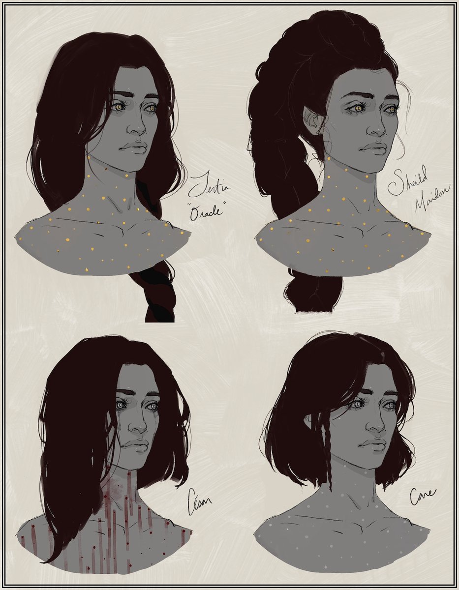 balderdashbash's tweet photo. These 8 are the hairstyles that follow her story and her Verso's Drafts styles.

If she was a part of the game, Tertia's companion quest would trigger only after Painted Cléa is defeated. Completing it would unlock a third ending that is a "Dawn" after Verso's "End" so to speak. https://t.co/yJZ63mhzDU