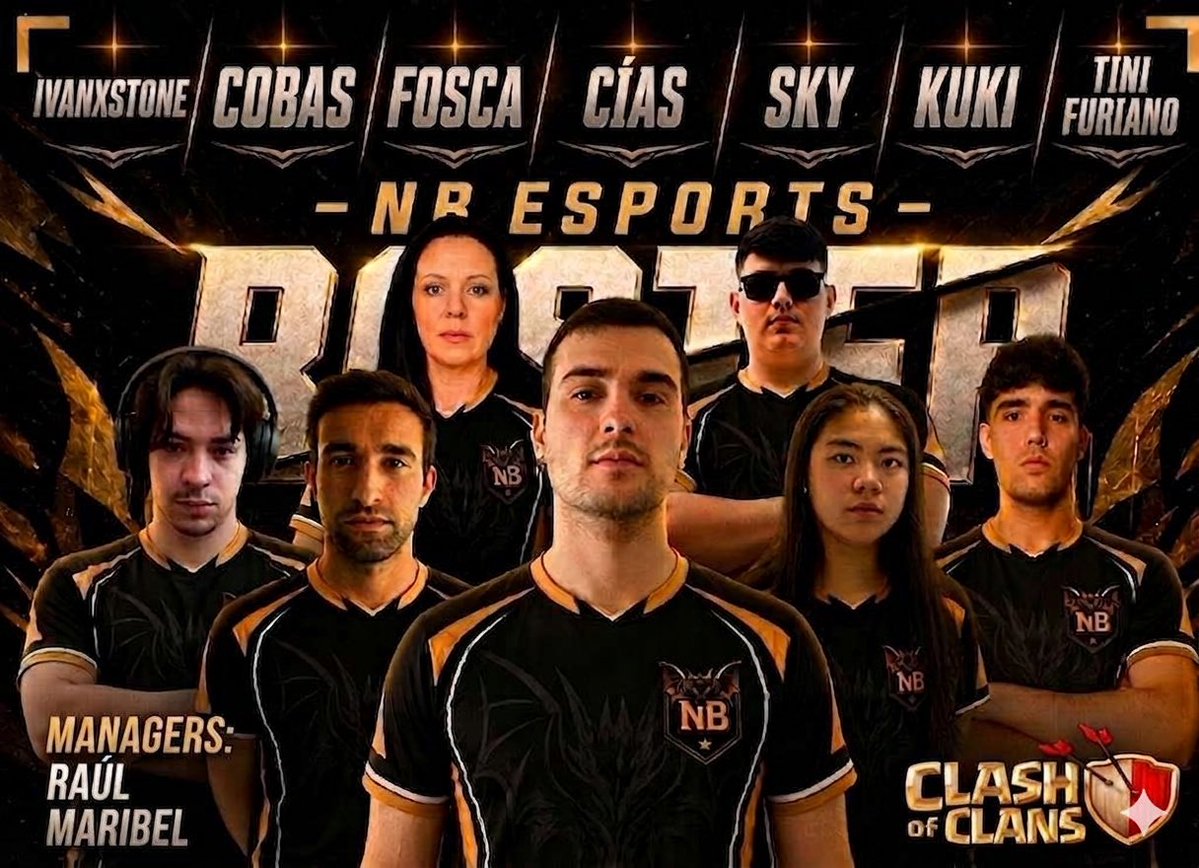 NBESPORTSA's tweet photo. We are proud to finally present our 2026 lineup!! 🇪🇸x🇮🇹

@Cias_CoC (c)
@CLBCOBAS 
@tinifuriano 
@skybeast0000 
@Fosca_coc 
@Kuki_coc 
#SteelxStone 

Ceo:  @Synchronic_Raul 
Manager: @beingmaribel https://t.co/UKm9RCttY1