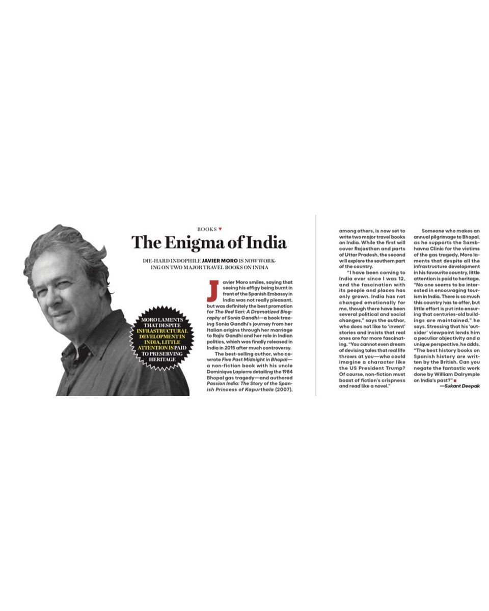sukantdeepak's tweet photo. Where Spanish author Javier Moro tells me what keeps him fascinated about India, and how the government seems least interested in conserving heritage. In India Today magazine, today.
@javiermoro123 @IndiaMagazine @KeralaLitFest https://t.co/jVnU8eFgih