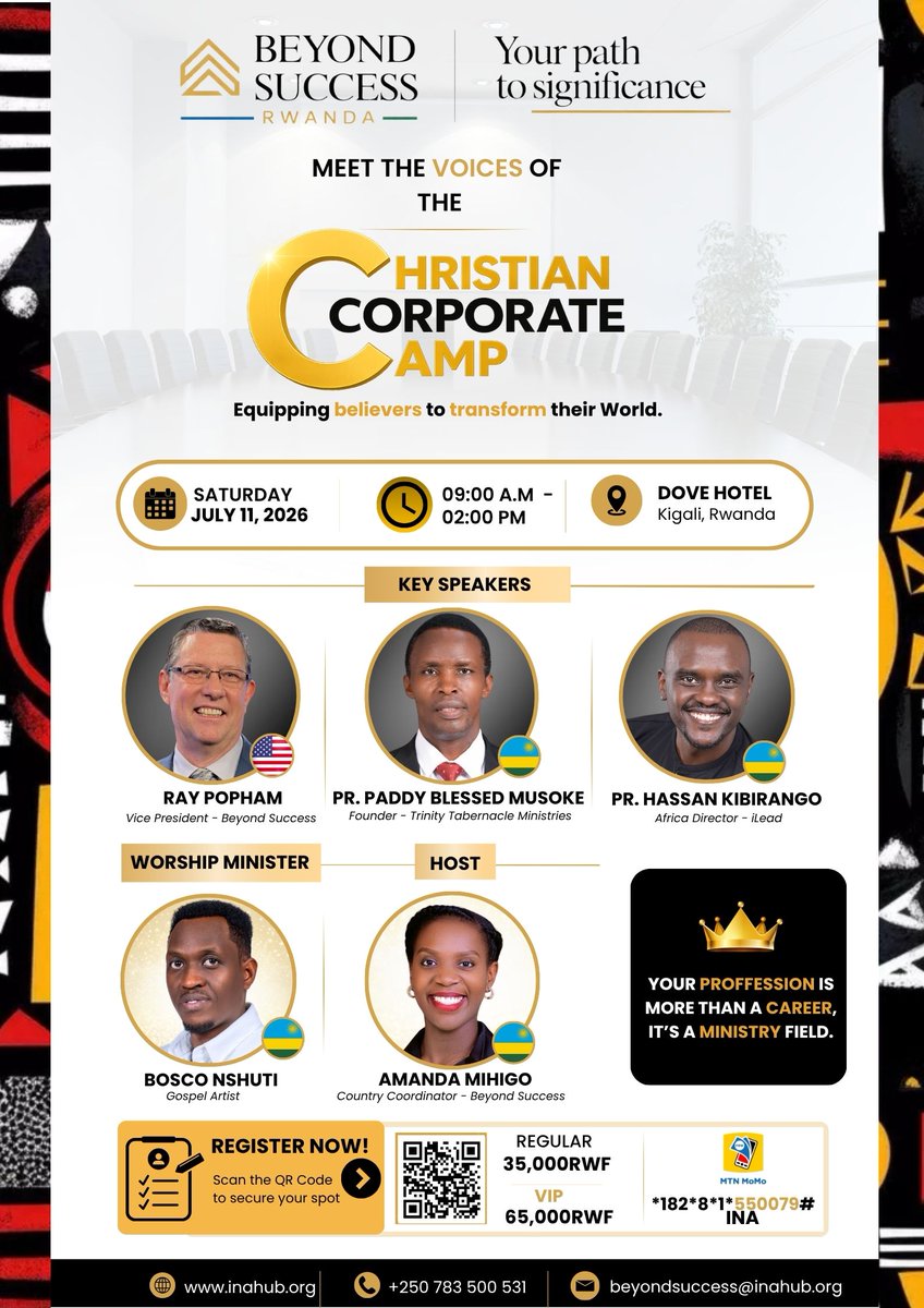 BeyondSuccessRw's tweet photo. You were not called to survive the marketplace. You were called to influence it.

Christian Corporate Camp | July 11
Register Today: https://t.co/prq3nquplz https://t.co/hSe5JaGC4C