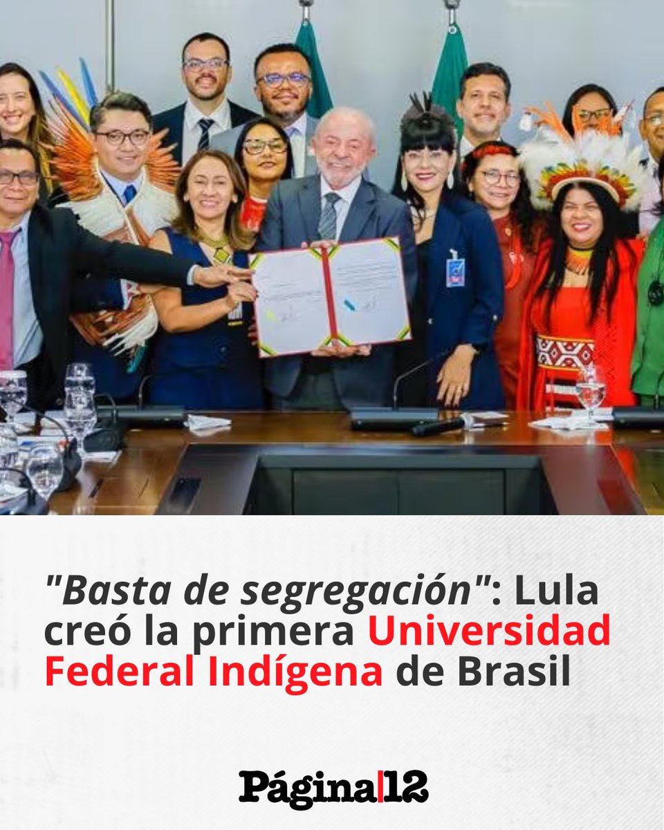 pagina12's tweet photo. Lula sancionó la ley que crea la Universidad Federal Indígena (Unind), una institución pionera que marca un hito en la educación superior y en la inclusión de las comunidades originarias del país.
https://t.co/0OmoZX6KA5 https://t.co/Z7nQYQSdTe