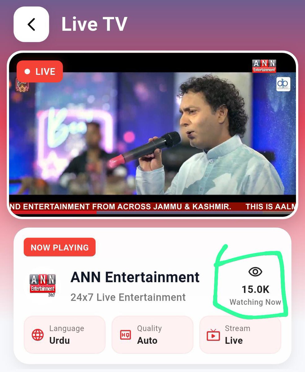TariqBhatANN's tweet photo. Historic Moment for Kashmir Valley: ANN ENTERTAINMENT Officially Launched

Kashmir Valley goes live with its first dedicated entertainment TV channel, “ANN ENTERTAINMENT.” The channel promises local entertainment, music shows, podcasts, reality programs, youth talent, and cultural content for viewers across Jammu & Kashmir and beyond.

OTT and digital platforms can now broadcast ANN ENTERTAINMENT on their respective platforms as the channel expands globally.For more call 📞 +91-9797976083 

Watch Live Here.
👇
https://t.co/G6hjs2cDzm

@TataPlayBinge  @jiotvplus @OfficialJioTV @ottplayapp @watchoapp  @playswift_tv