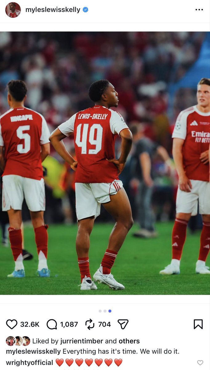 ArsenalN7's tweet photo. 📲 Myles Lewis-Skelly on Instagram: “Everything has its time. We will do it.” ❤️ https://t.co/pWK78w7sDb