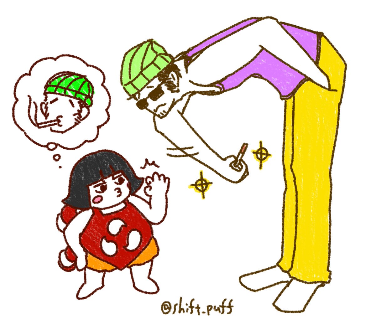 shift_puff's tweet photo. 戦桃丸くんと悪影響おじさん。 https://t.co/5SOkvX6OVB