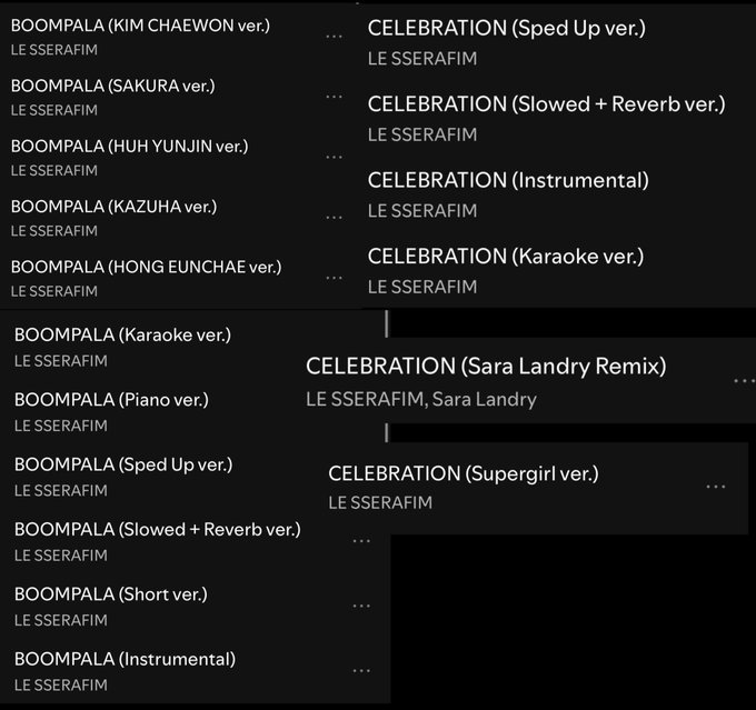 liapositions's tweet photo. Number of REAL different versions and remixes of the songs (not just different cover arts). 

LEMONADE, #AESPA — 4 

BOOMPALA, #LE_SSERAFIM — 11
CELEBRATION, #LE_SSERAFIM — 6 (+1) 

But fearnots will try to bring this narrative in favor of them https://t.co/rxg6yGEoJ1
