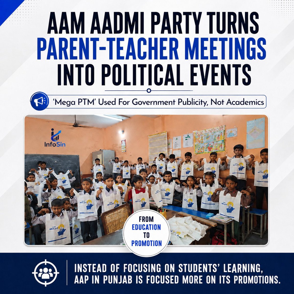 InfoSinM's tweet photo. AAP turns Parent-Teacher Meetings into political promotion events instead of focusing on students’ education. 

Punjab deserves better. https://t.co/Wi9VbiGUHQ
