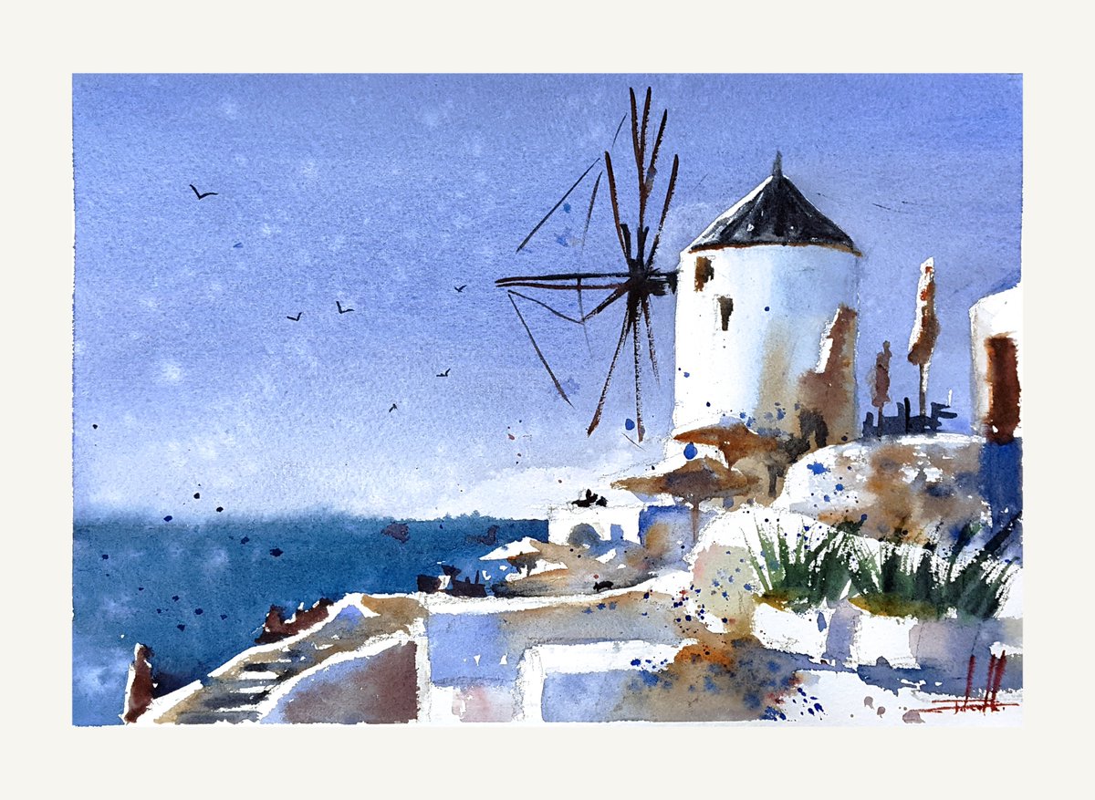 DrawingtalkJ's tweet photo. Painting Santorini 🌊🎨

Warm light and cool blues together create such a calm watercolor atmosphere.

Tiny color temperature shifts make paintings feel much more alive.

Watch full process 👇
https://t.co/paq74CEzKl

#Watercolor #Santorini  #TravelByPainting #JohnYunWatercolor https://t.co/9jVdb6lasI