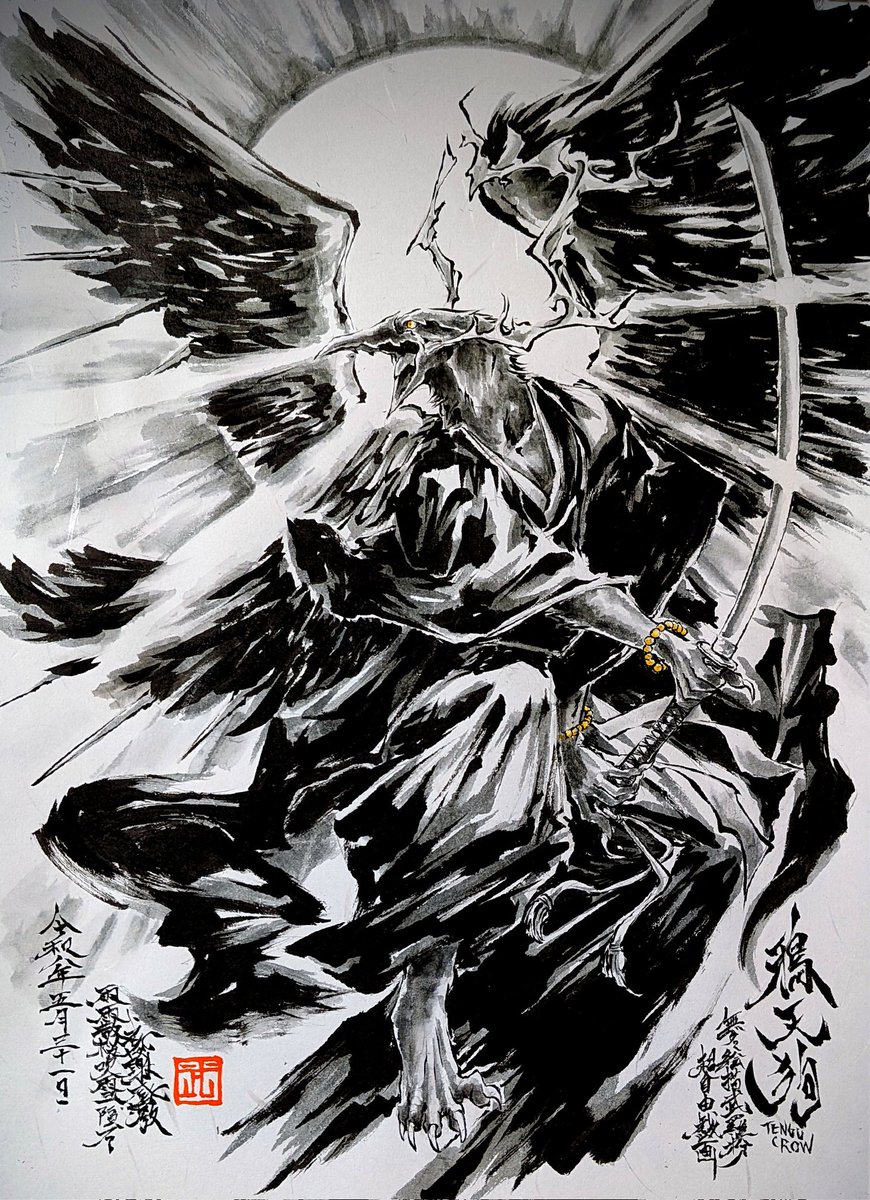 BLACONA's tweet photo. 鴉天狗です。
#イラスト #筆ペン #鴉天狗 #獣人 #超自由戯画 https://t.co/Sa2f5R0U4j