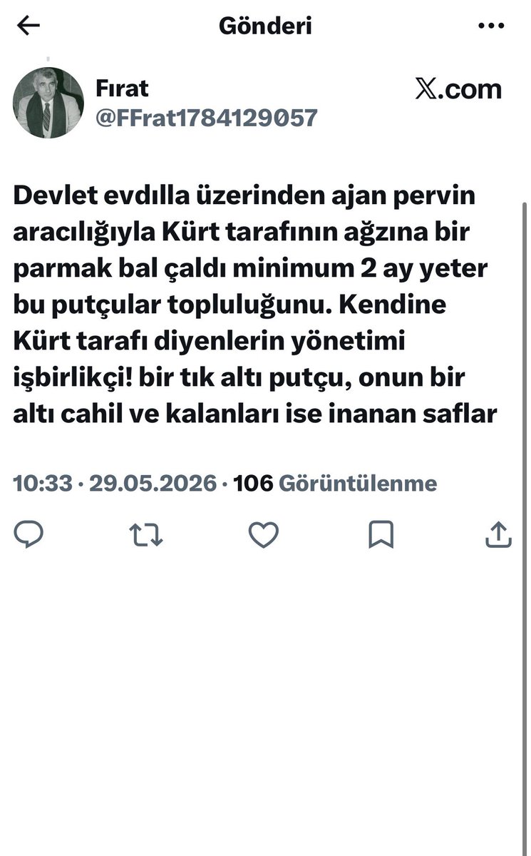 Metindrmmet's tweet photo. @FFrat1784129057 @LogHaber @TayipTemel Senin ajan olduğun belli o.çocuğu fırat. Sizleri iyi tanıyor bu halk https://t.co/QMmGztF4td