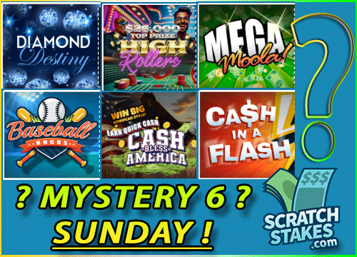 scratchstakes's tweet photo. 📣Sunday Spoiler Alert📣
❓❔❓What are the Mystery 6❓❔❓
Play these 6 games to reveal today’s mystery to #win up to $20,000! 💸

🤔Have you scratched today?
👉 https://t.co/OeWyqPbDVW https://t.co/GFZOVX9LYq