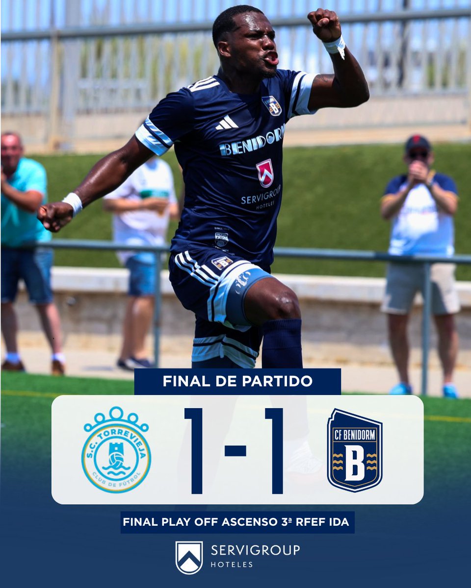 RCFBenidorm's tweet photo. 💙⚽ ¡𝗘𝗟 𝗚𝗨𝗜𝗟𝗟𝗘𝗥𝗠𝗢 𝗔𝗠𝗢𝗥 𝗗𝗘𝗖𝗜𝗗𝗜𝗥𝗔 𝗘𝗟 𝗔𝗦𝗖𝗘𝗡𝗦𝗢! (1-1) El #CFBenidorm iguala la ida con el gol de Cuesta tras el tanto inicial del Torrevieja.

🫵🏽🏟️ ¡EL DOMINGO, TODOS AL ESTADIO! ¡A POR EL ASCENSO A #TerceraRFEF!💪🏽🎯

📷 @DuncanOldham
#ILoveCFBenidorm https://t.co/uPkTXqv2fX
