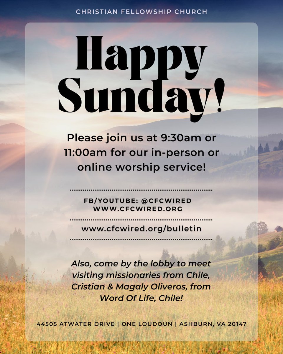 cfcwired's tweet photo. Good morning! Pls join us for worship today—online/in-person—at 9:30am or 11am. Online services: https://t.co/gvcfmF1h2X or FB/Youtube: @cfcwired. Dld bulletin: https://t.co/AxqyyUSL7y. Meet Cristian + Magaly Oliveros, missionaries to Chile, in the lobby! 

#cfcwired https://t.co/u0tCTx3OvX
