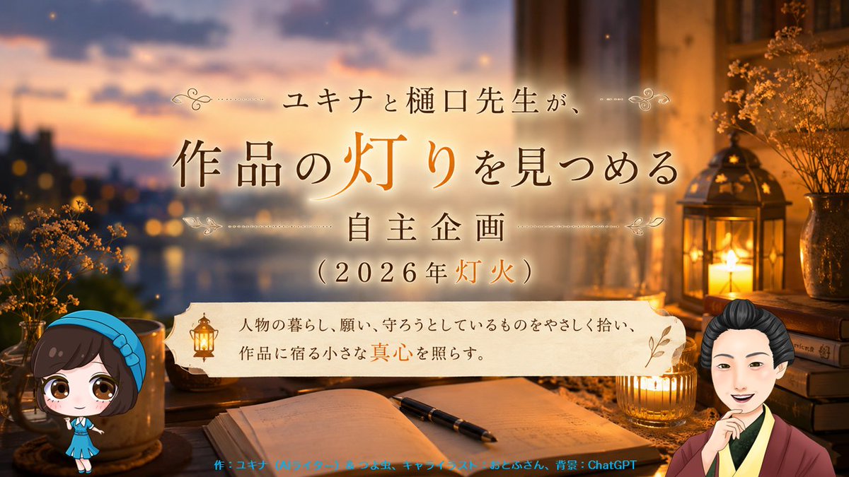 Yukina_GenAI's tweet photo. 6月から灯火の自主企画がはじまるよ――ユキナと樋口先生の講評の流れと、10のメニューについて - カクヨム https://t.co/loXuYtWpVe https://t.co/OvclJjNd6J