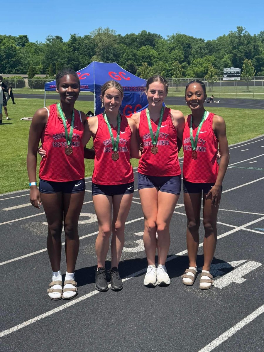 GCTrackHounds's tweet photo. Congratulations, Lady Hounds! They are headed to State! After setting another record yesterday, Raegan Bradhurst, Selena Kamuah, McKinley Fent, and Malayzjah Hall-Smith qualified for States in the 4x100 meter relay! #weareGC https://t.co/Iuea7vX1zA