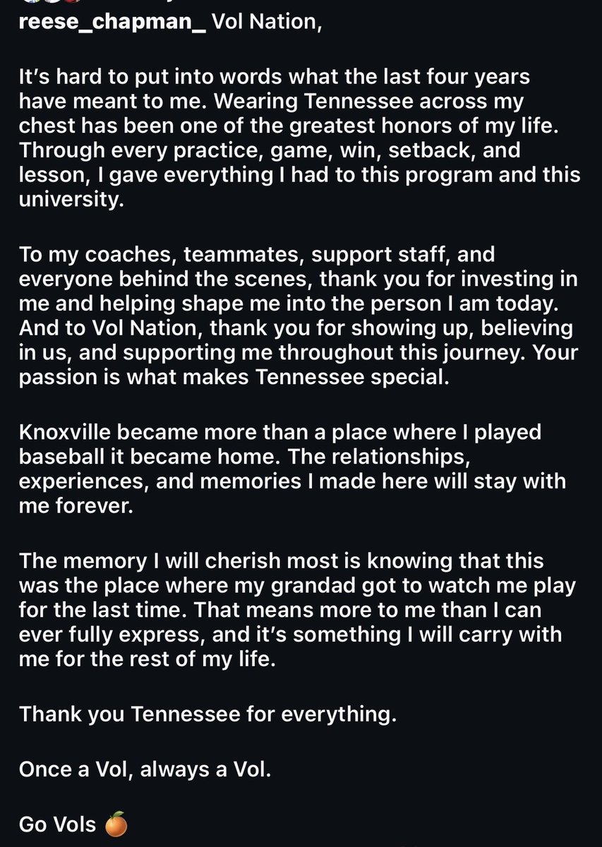 vol212320's tweet photo. Chapman left a message on IG for VolNation… https://t.co/dBJD0fcZuO