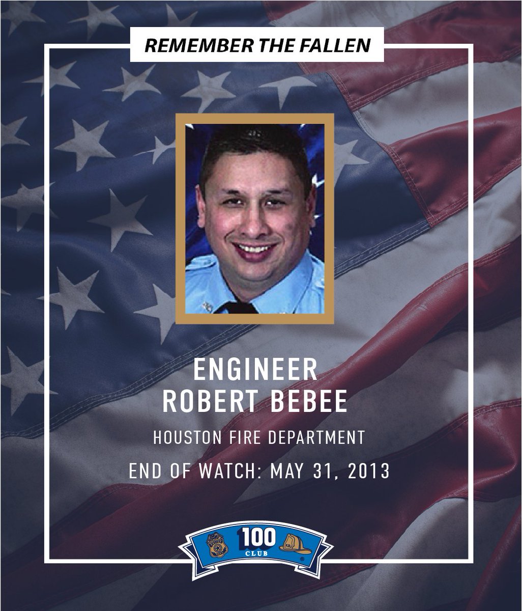 100ClubHouTx's tweet photo. In remembrance of @houstonfire Engineer Robert Bebee who was killed in the line of duty on this day in 2013 while fighting a Southwest Houston motel fire. #FortheFallen #houstonfire https://t.co/jzsFTUnxCy