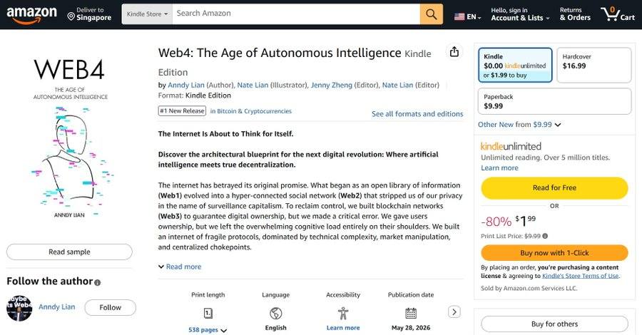 anndylian's tweet photo. Thanks for the support. Ranked number #1 New Release in Bitcoin &amp; Cryptocurrencies. 

#Web4 = AI as the cognitive layer (the brain) + blockchain as the trust layer (the spine) https://t.co/YHjZ1KeRsC