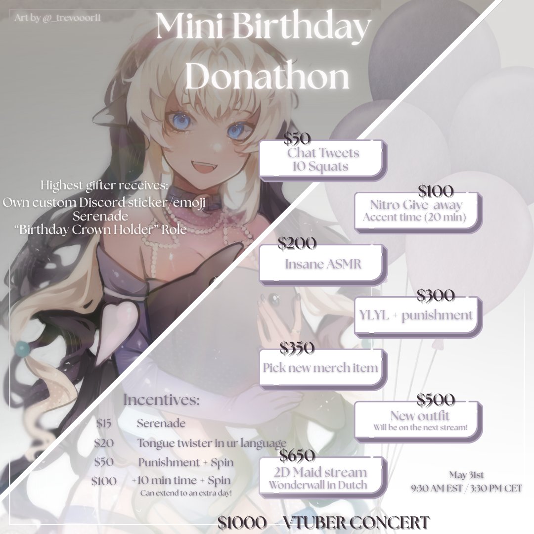 AtlaMoonn's tweet photo. 🎂BIRTHDAY DONATHON TODAY🎂

SEE YOU IN 1.5 HOUR!!!! YIPPEEE

9:30 AM EST / 3:30 PM CET 🫶 https://t.co/SEGiWJwvxa