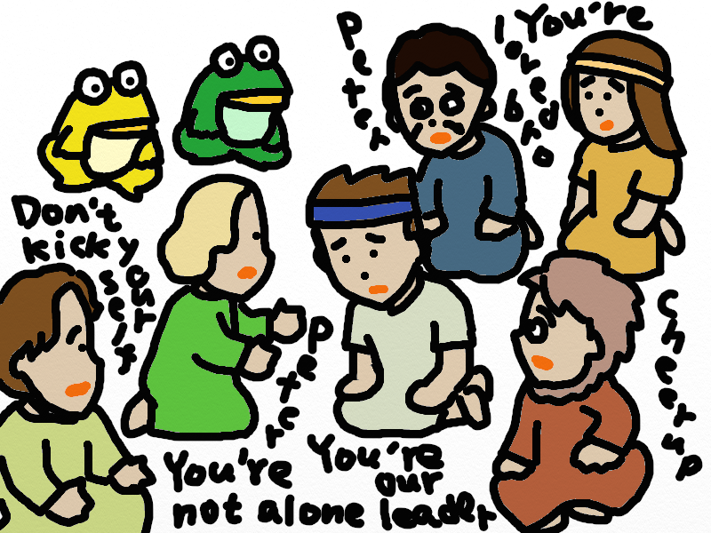 bibujen's tweet photo. Other disciples cheered up Peter. https://t.co/KR3wAstrbt