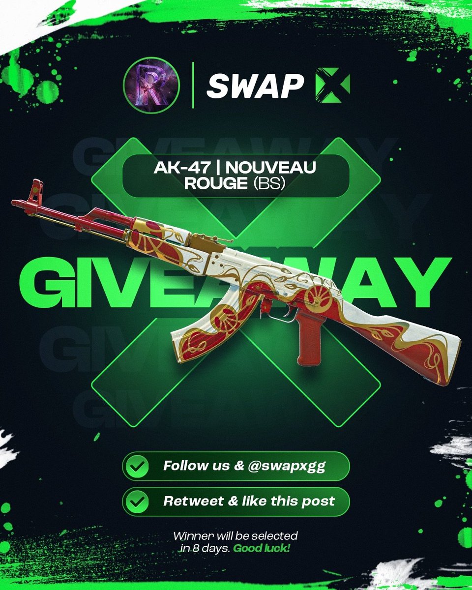 Rensorcs's tweet photo. AK-47 | Nouveau Rouge (BS) Giveaway

To enter:
✅Follow @Rensorcs &amp; @swapxgg 
✅Retweet &amp; like this post

Winner will be selected in 8 days. Good luck! 🍀 https://t.co/BG5E8JPzB3