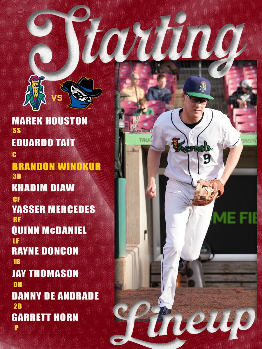 CRKernels's tweet photo. Today’s Starting Lineup!🌽🔥
First Pitch: 1:05pm

📻: https://t.co/5yD3JDXpwb

📺: https://t.co/PSSH48SI3T

#crkernels #onlyincr #gokerns https://t.co/OgFrw63D9I