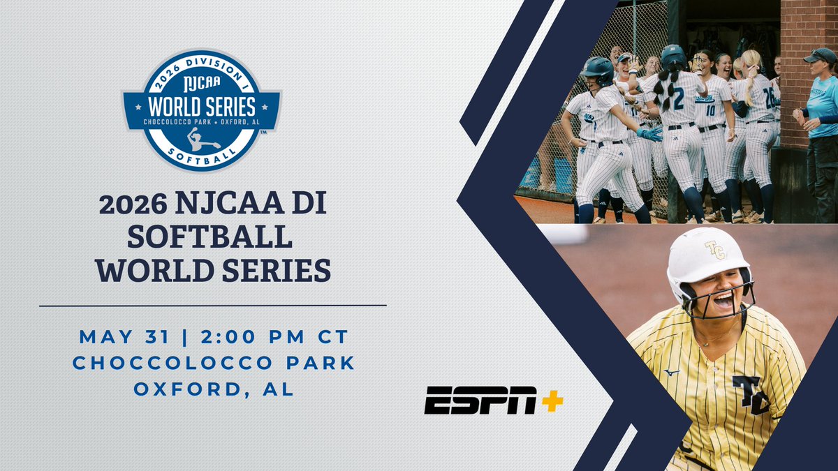 NJCAASoftball's tweet photo. 🏆 It's Championship Day

@NACCathletics and @SoftballTemple will face off for the 2026 #NJCAASoftball DI World Series National Championship today at 2:00 PM CST.

Don't miss a second of the action on @ESPNPlus. https://t.co/G2Udz3shWp