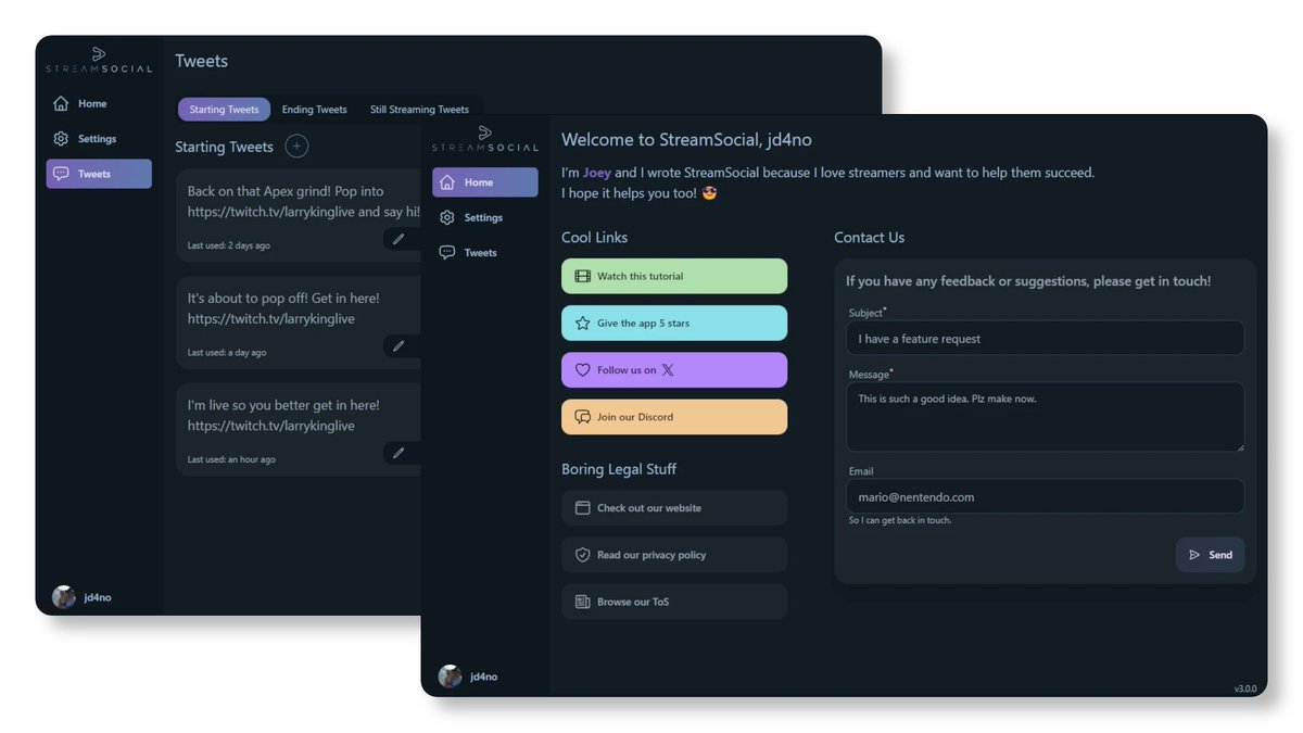 StreamSocialGG's tweet photo. Your Twitter followers are the most likely people to show up to your stream — if they know you're live. StreamSocial handles the post for you, every single time. https://t.co/d59Rfcahgf https://t.co/zIaadoTu7H