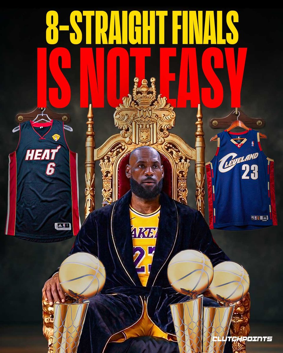 LeBronNationCP's tweet photo. LeBron made people think making the Finals every year was normal.

It wasn't.

The NBA is about to have eight different champions in eight years since 2018.

Meanwhile, LeBron once made EIGHT straight Finals. https://t.co/FNJcEfjsXH
