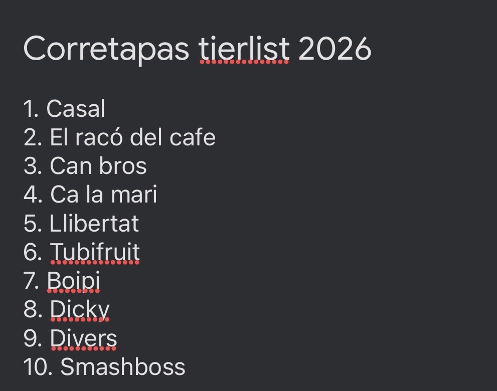 eloix2's tweet photo. Como cada año, el consejo de sabios (yo) coincide en el tierlist de tapas. https://t.co/vAmIDKwjCK