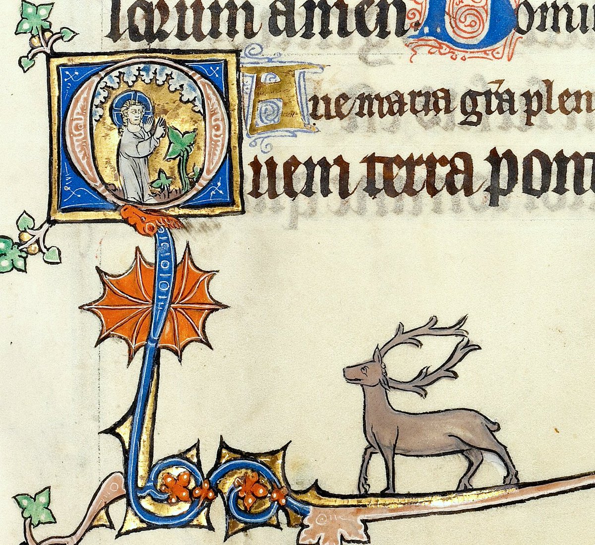WeirdMedieval's tweet photo. a deer watching god create plants, france, ca. 1300 https://t.co/u9vpZt0DE1