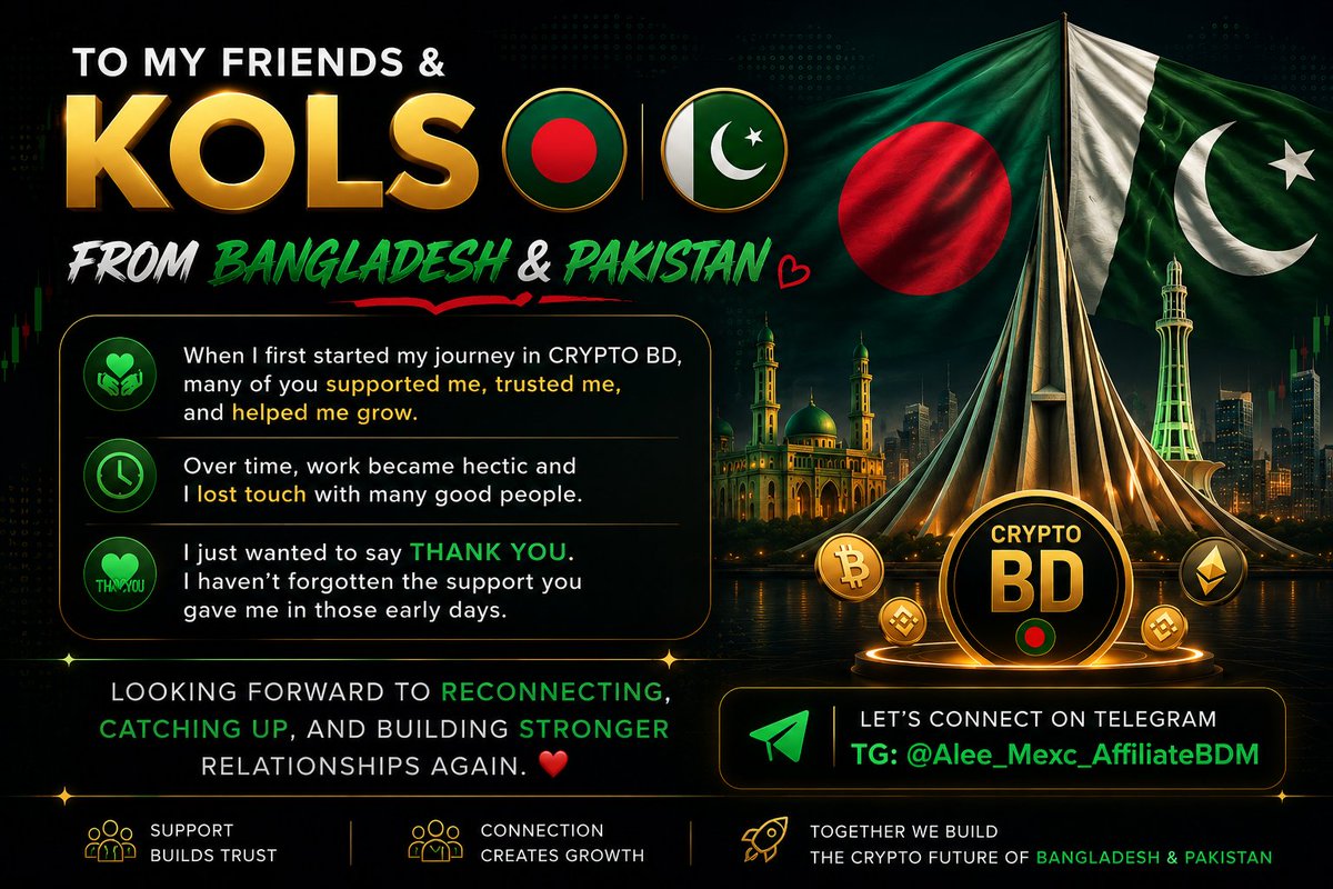 Alee_mexc's tweet photo. To my friends and KOLs from Bangladesh 🇧🇩

When I first started my journey in crypto BD, many of you supported me, trusted me, and helped me grow. Over time, work became hectic and I lost touch with many good people.

I just wanted to say thank you. I haven't forgotten the support you gave me in those early days.

Looking forward to reconnecting, catching up, and building stronger relationships again. ❤️