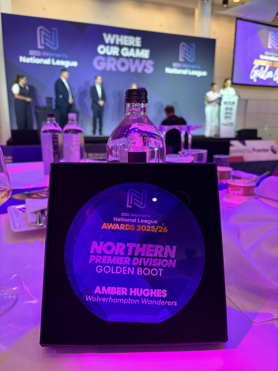 WolvesWomen's tweet photo. 🏆 Amber Hughes has been awarded the @FAWNL Northern Premier Division Golden Boot at today’s awards ceremony at Wembley Stadium 💛 https://t.co/Z1iS39sidy