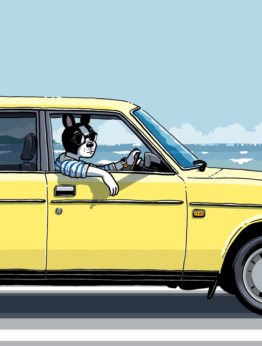 bosterri_kun's tweet photo. イラスト描きました 。  
ボステリくん、海辺をドライブ🤓 
#bostonterrier #イラスト #illustrationartr https://t.co/jECyrNcSpi
