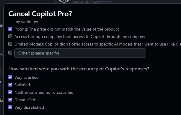 paul1664's tweet photo. Copilot: Build a cancellation form — but screw it up by using checkboxes instead of radio buttons.

This pretty much sums up AI coding. https://t.co/9AwYwwKGKi