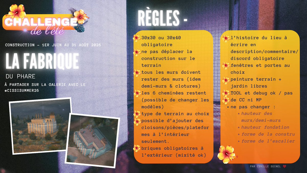 CSoinel's tweet photo. Challenge construction de l'été ! 🌺🐬☀️ Les règles ici en image, mais aussi en vidéo ♥ La coquille est à récupérer sur ma galerie CyrilleSoinel 🌞 #sims4 #showusyourbuilds
👉https://t.co/pS5gcThn7Y https://t.co/sTTRtH5FGd