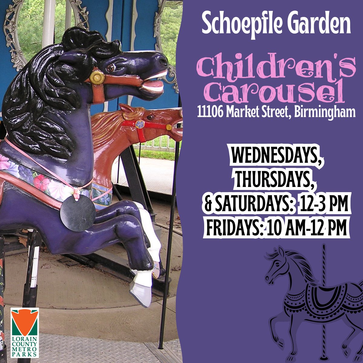 LCMetroParks's tweet photo. Let the little ones enjoy a garden ride at the Schoepfle Garden Children’s Carousel in Birmingham.

Set within the Children’s Garden at 11106 Market St., this free carousel experience is designed especially for children.

Rides are offered weather permitting. https://t.co/v4v7q819vm