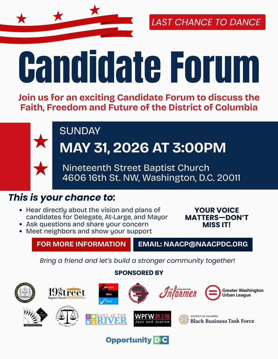 aaronmyers's tweet photo. Join the @dcnaacp and other orgs as we host a #DC candidate Forum today at 3pm!  #VOTE https://t.co/o4zqETniUW