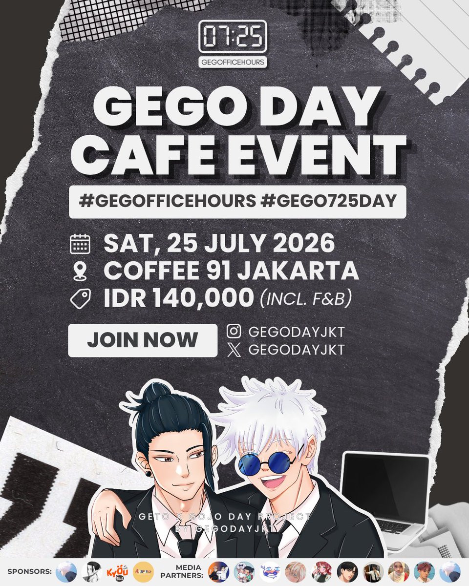 gegodayjkt's tweet photo. 🖤 ANNOUNCEMENT 🤍

Dear GEGOFFICEMATES,

The wait is almost over!

Mark your calendar because RSVP for the GeGo Day Cafe Event will officially open on:

🗓 20 June 2026 🕢 7:25 PM Jakarta Time

#GEGOFFICEHOURS #GEGO725DAY https://t.co/CL4FiLJW6q