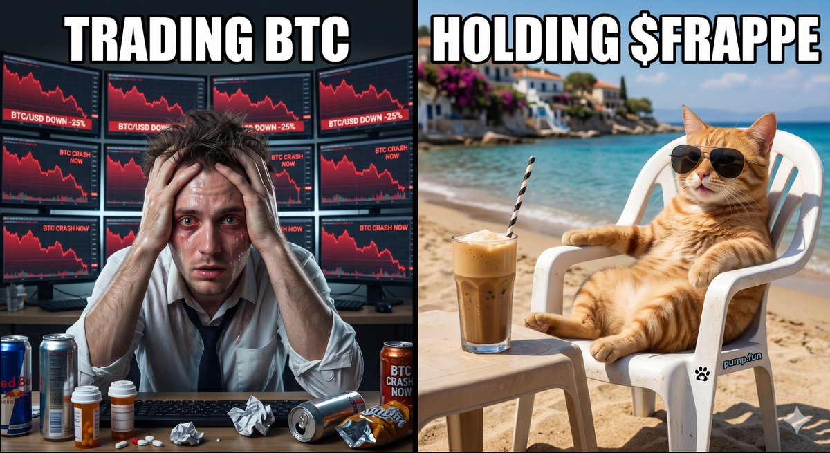 FRAPPECoincat's tweet photo. Anon is having a panic attack over a 2% drop. π Meanwhile, the $FRAPPE community: π§ββοΈπ
Stop overtrading. Grab a cold coffee, join the chill zone, and let the bonding curve do the work. π§
https://t.co/QNuIPoSWcM
#Crypto #Altcoins #SolanaSummer #PumpfunDev #FrappeCat https://t.co/5yRrkJnDMd