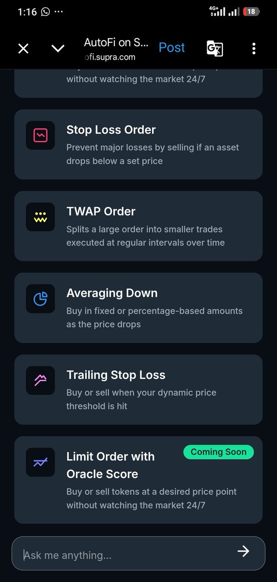 MaaziEgo's tweet photo. The Next DeFi Breakthrough Isn’t Another DEX or Lending App❌❌

It’s AutoFi by @SUPRA_Labs, the first Layer-1 blockchain with system-level automation baked in🔥
Tired of; 
>> Babysitting positions 24/7?
>>Getting liquidated by MEV bots?
>>Watching vaults underperform because no one’s tweaking them?
>>Relying on flaky off-chain keepers?

AutoFi changes everything. Native, zero-delay automation on the L1 itself. Smart contracts that sense market conditions (via 500+ native oracles) and execute automatically in the same block..fully on-chain, deterministic, unstoppable. 
Think:
>> Auto-rebalancing portfolios
>>Auto-arbitrage & liquidity management
>>Auto-risk hedging & liquidations (that actually protect users)
>>Self-optimizing vaults generating real yield.
No more manual DeFi. This is set-it-and-forget-it finance that turns protocols into self-sustaining revenue engines.

For Builders: Modular primitives to build the next generation of autonomous dApps, AI agents, and cross-chain strategies. Deploy on MoveVM or EVM, tap into native oracles, randomness, SupraNova cross-chain  all in one vertically integrated stack at 500k TPS. #RibbitWallet seems to be capitalising on this 🔥🔥

For Investors: Sustainable tokenomics via protocol-owned revenue (auctions, sweeps, efficiency capture) instead of endless emissions. Real utility driving demand. 

DeFi has been reactive.
$Supra makes it proactive, intelligent, and fair. This is infrastructure that could power the next 100x in on-chain capital efficiency.
 If you're a dev with foresights,here is your moment,Start experimenting at https://t.co/Z3YbeSxOjL

#AutoFi #Supra #DeFi #Web3 #Crypto