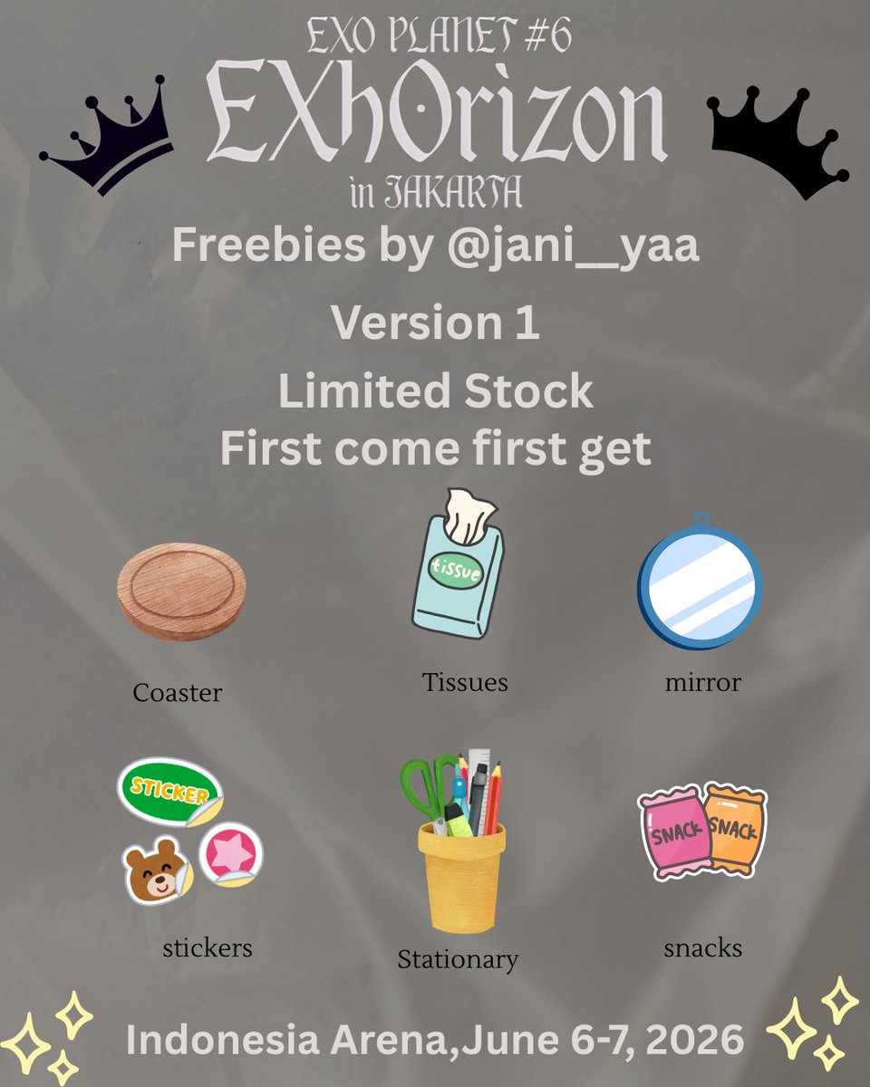 jani__yaa's tweet photo. ₊˚⊹FREEBIES EXhOrizon in Jakarta ♡⊹˚₊ 

🗓️ June 6-7  2026 
📍 Indonesia Arena

Prepared small gifts for  EXO-Ls! 💙🤍🖤🩶
✦ Follow, Like &amp; RT are appreciated
✦ Limited quantity

Don't forget to tag me if you get one! See u ♡ https://t.co/Bir5anUtMy
