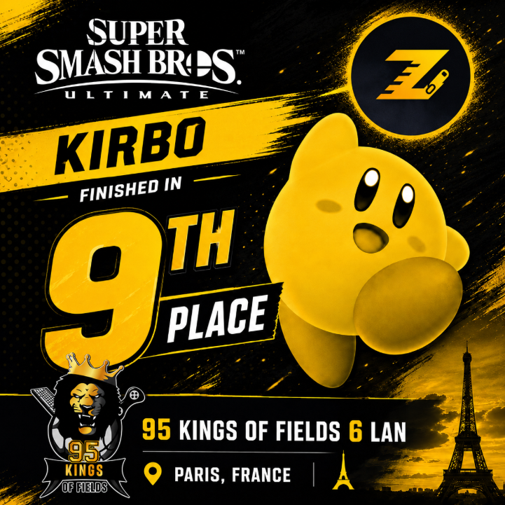 ZipIt_Esports's tweet photo. And that's that! @Kirb0Kirb's run at the 95 Kings of Fields 6 LAN in Paris, France has come to an end.

Finishing 9th place after being given a poor seed of 32? Unreal performance and one to be proud of💛

You're to 🐐 Tyler!

#SSBU #ZipItUp https://t.co/gF7GZ16XBa